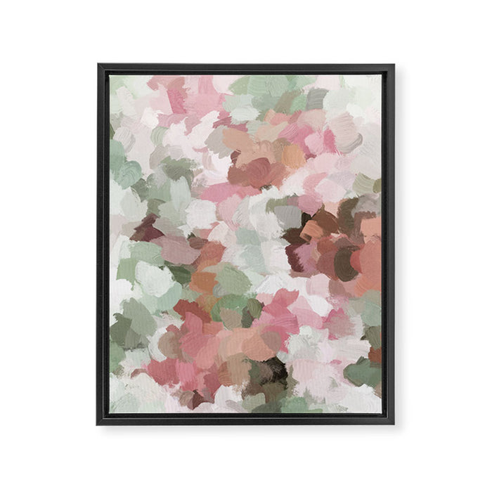 Spring Flurry - Sage Mint Green Fuchsia Blush Pink Abstract Flower Wall Art, Springtime Painting Framed Canvas Print Gallery Image 1