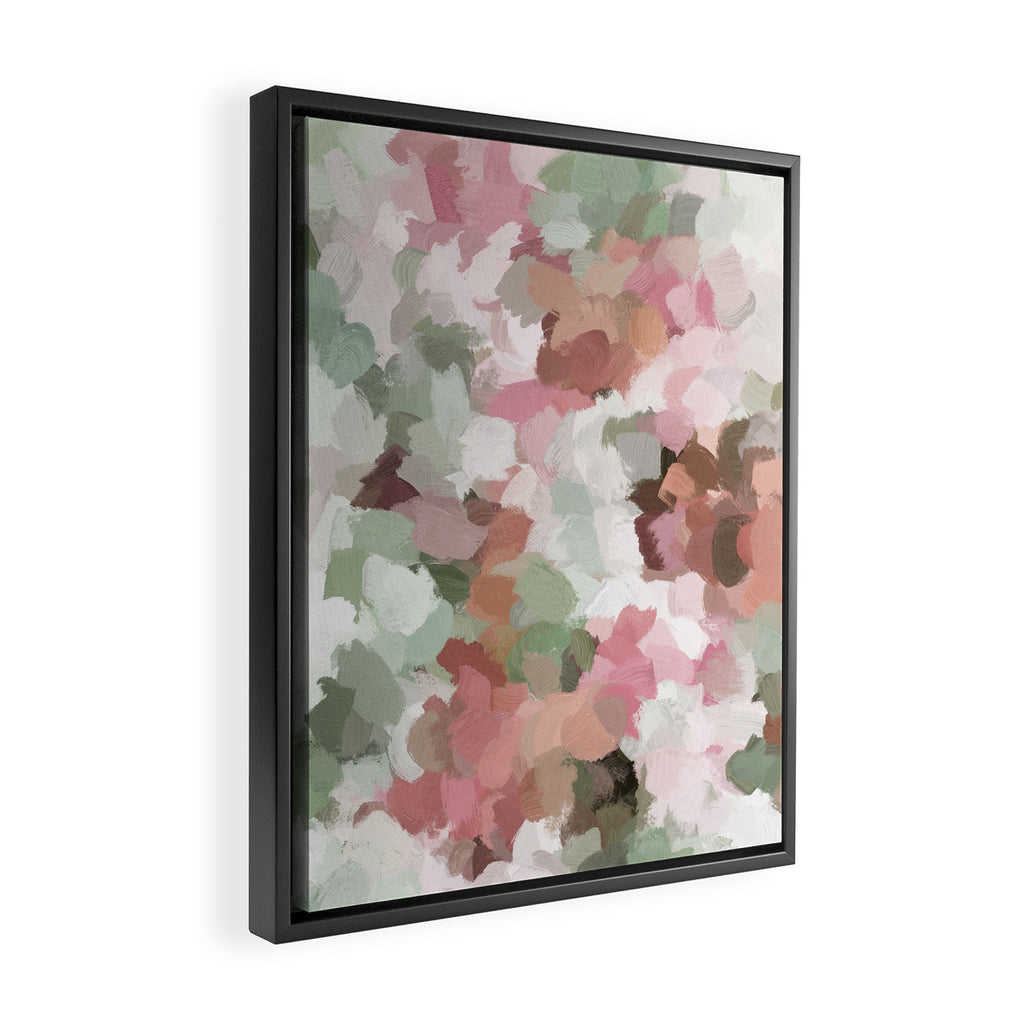 Spring Flurry - Sage Mint Green Fuchsia Blush Pink Abstract Flower Wall Art, Springtime Painting Framed Canvas Print Gallery Image 2