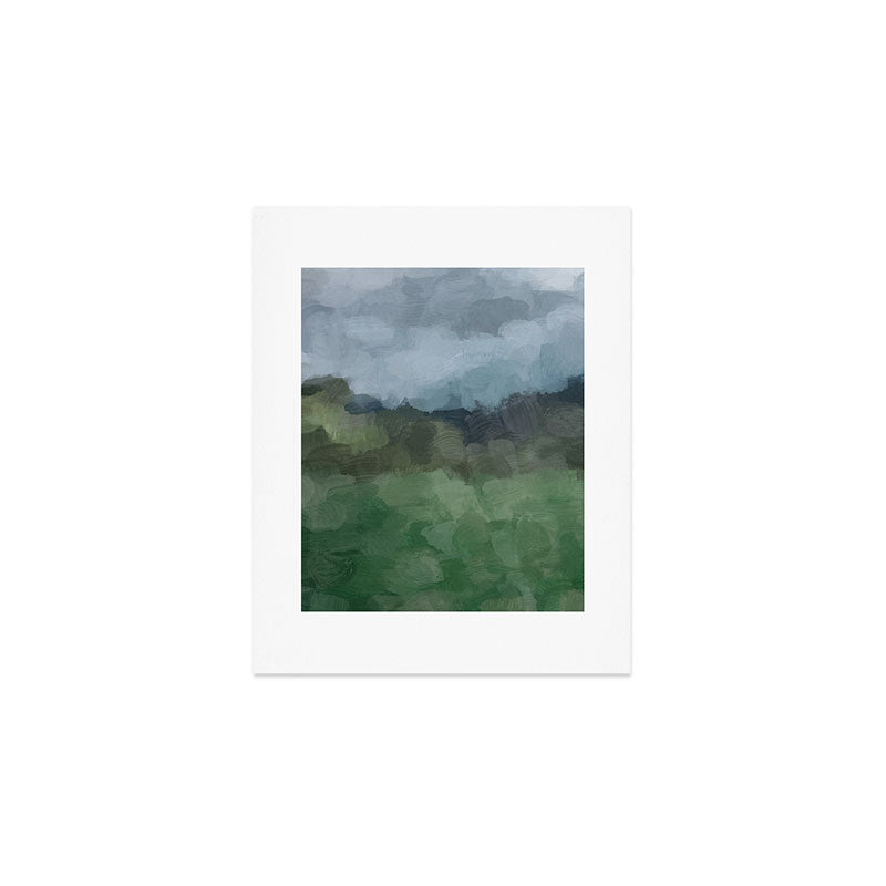 Storm in the Forest - Blue Gray Clouds Grass Green Abstract Nature Rustic Painting Art Printr  Art Print Gallery Image 1