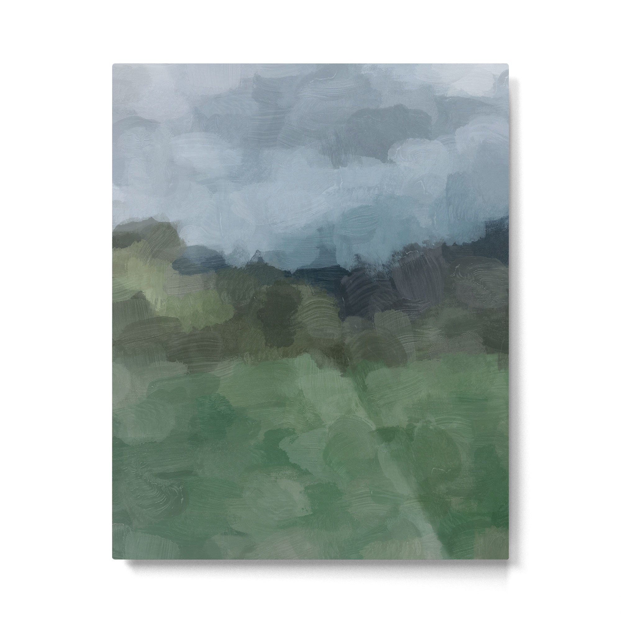 Storm in the Forest - Blue Gray Clouds Grass Green Abstract Nature Rustic Painting Art Printr  Metal Print Gallery Image 4