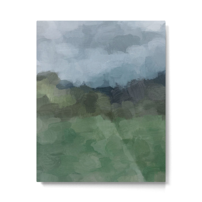 Storm in the Forest - Blue Gray Clouds Grass Green Abstract Nature Rustic Painting Art Printr  Metal Print Gallery Image 1