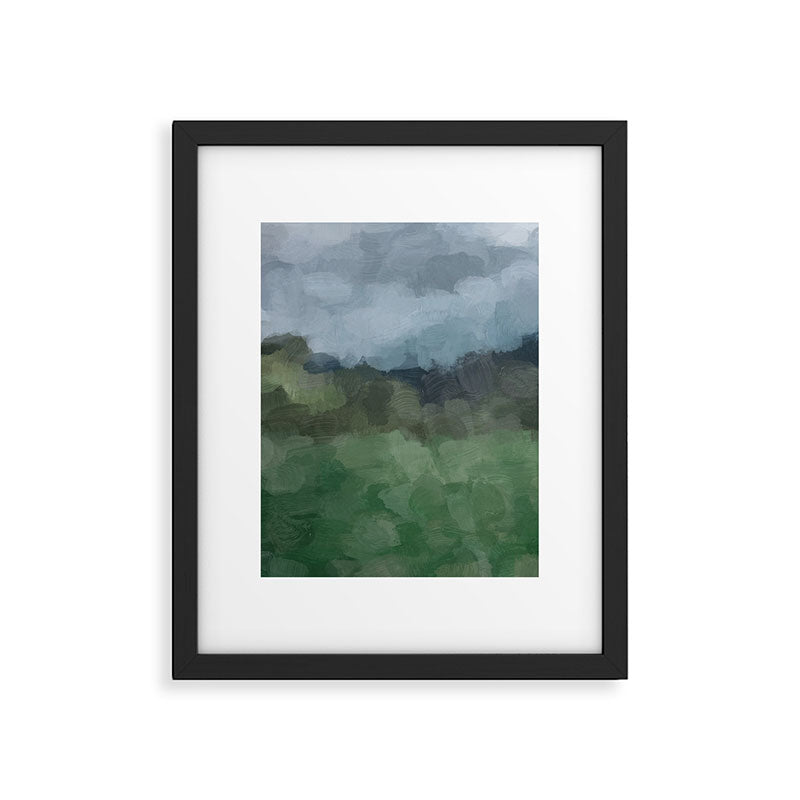 Storm in the Forest - Blue Gray Clouds Grass Green Abstract Nature Rustic Painting Art Printr  Framed Art Print Gallery Image 5