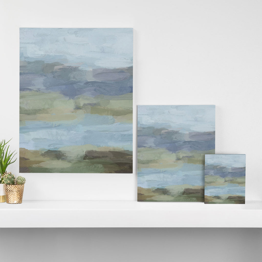 Summer at the Lake I - Sky Gray Blue Sage Green Abstract Wall Art, Painting Art Nature Modern Canvas Print Gallery Image 3