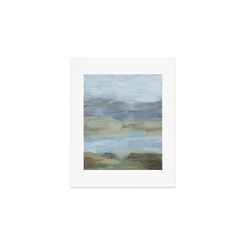 Summer at the Lake I - Sky Gray Blue Sage Green Abstract Wall Art, Painting Art Nature Modern Art Print Gallery Image 1
