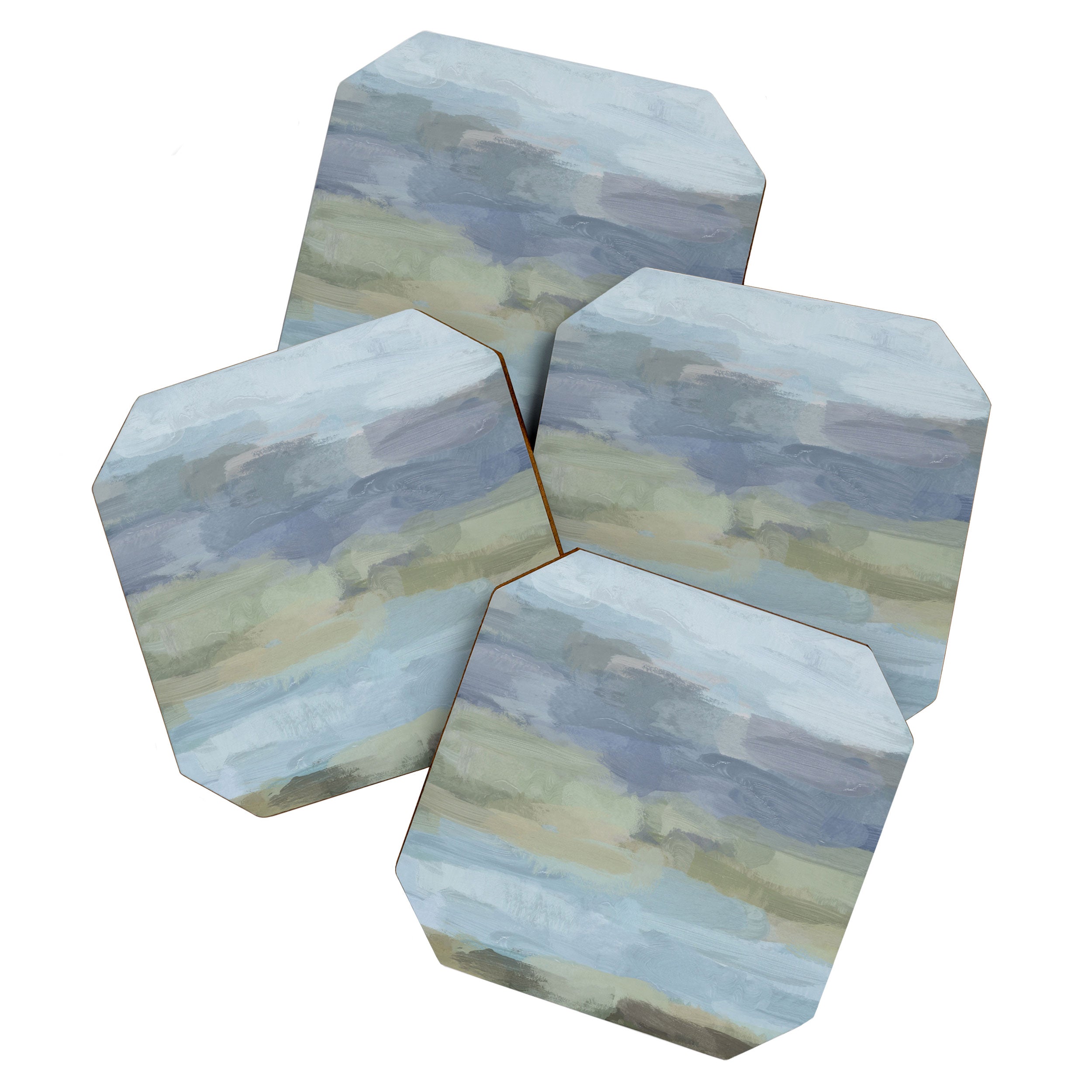 Summer at the Lake I - Sky Gray Blue Sage Green Abstract Wall Art, Painting Art Nature Modern Coaster Gallery Image 1