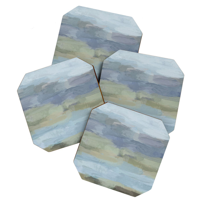 Summer at the Lake I - Sky Gray Blue Sage Green Abstract Wall Art, Painting Art Nature Modern Coaster Gallery Image 1