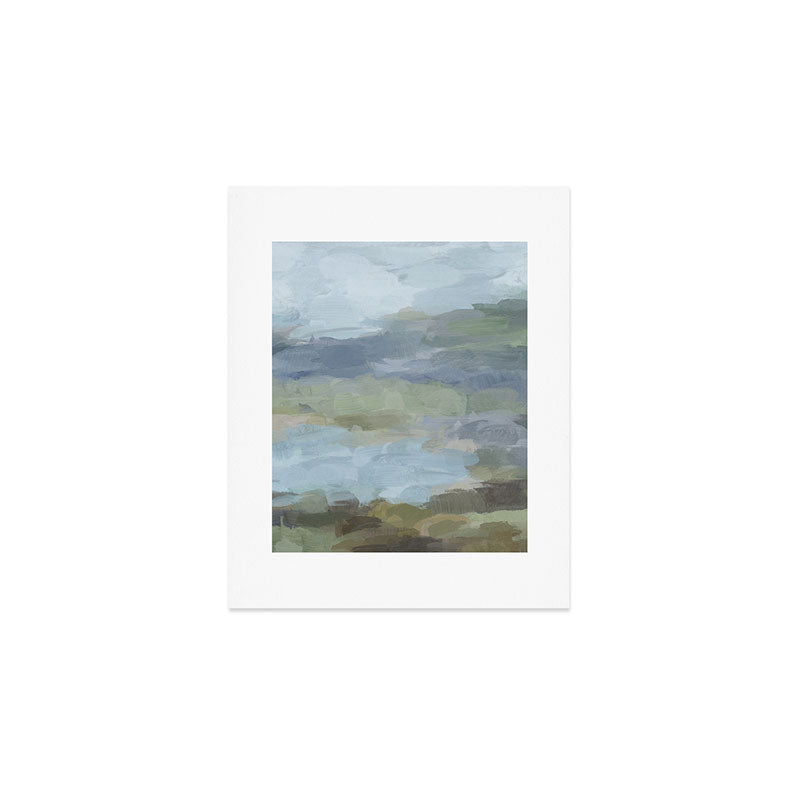 Summer at the Lake II - Sky Gray Blue Sage Green Abstract Wall Art, Painting Nature Print Portrait Art Print Gallery Image 1