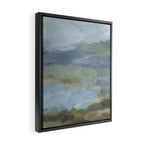 Summer at the Lake II - Sky Gray Blue Sage Green Abstract Wall Art, Painting Nature Print Portrait Framed Canvas Print Gallery Image 2