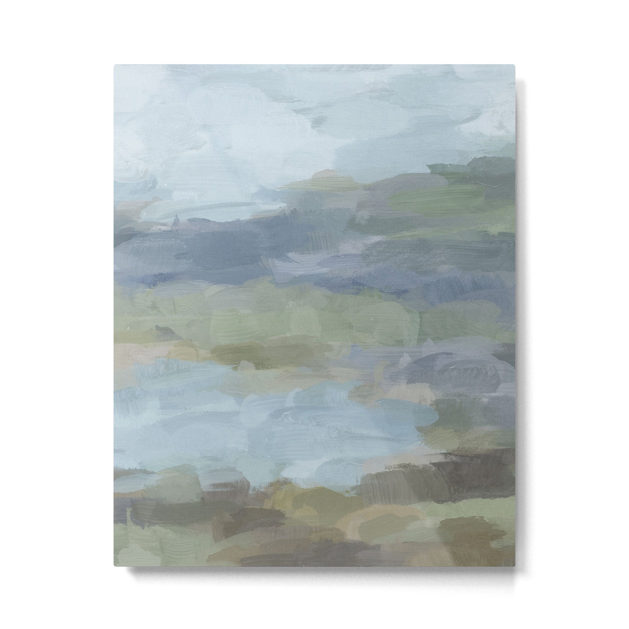 Summer at the Lake II - Sky Gray Blue Sage Green Abstract Wall Art, Painting Nature Print Portrait Metal Print Gallery Image 4