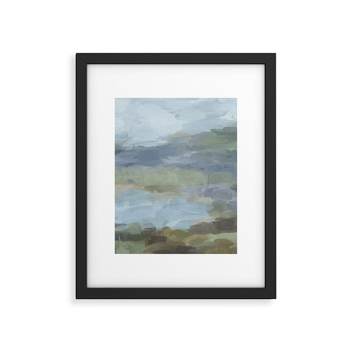 Summer at the Lake II - Sky Gray Blue Sage Green Abstract Wall Art, Painting Nature Print Portrait Framed Art Print Gallery Image 1