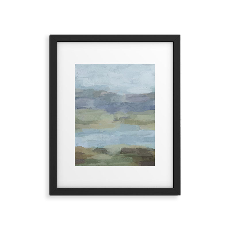 Summer at the Lake I - Sky Gray Blue Sage Green Abstract Wall Art, Painting Art Nature Modern Framed Art Print Gallery Image 5