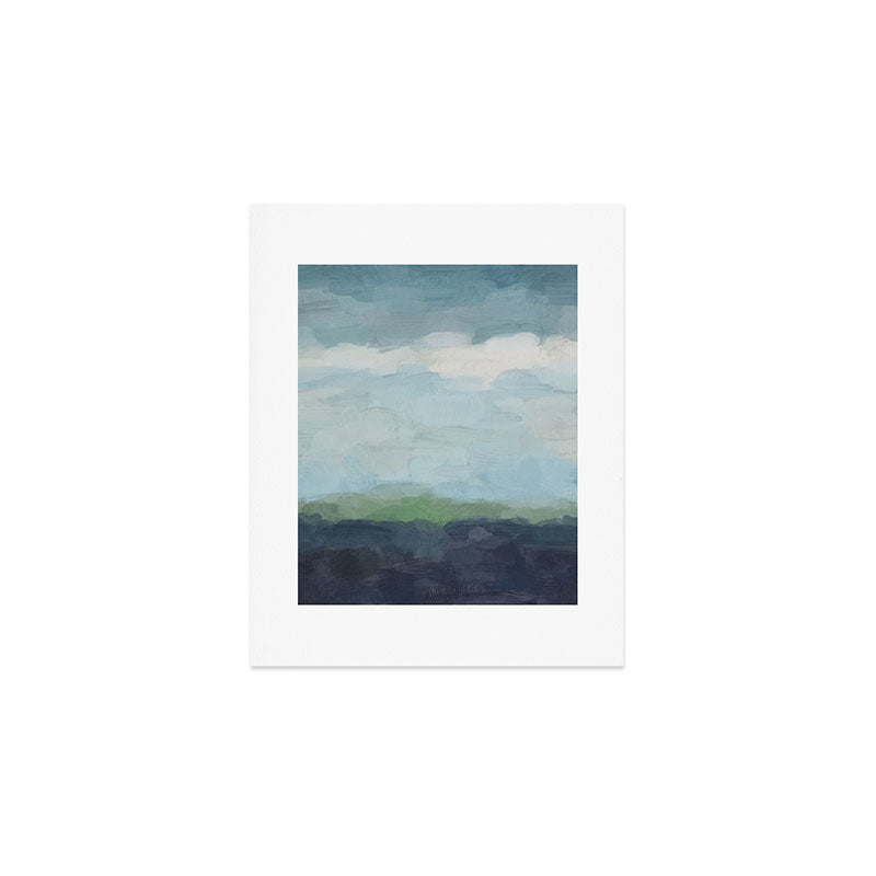Sunday Afternoon - Navy Teal Aqua Sky Blue Green Abstract Art Painting Art Nature Horizon Modern Art Print Gallery Image 1