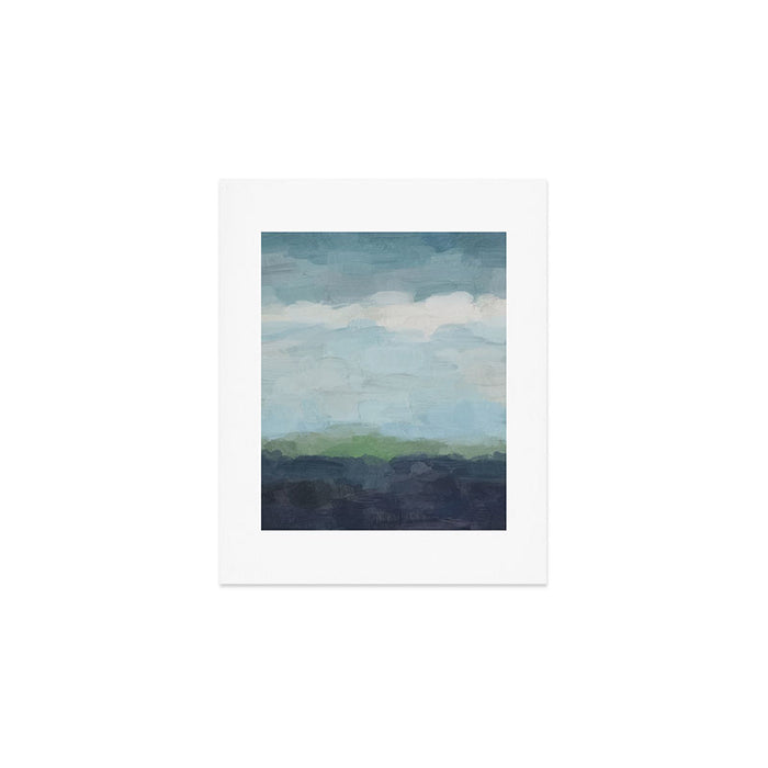 Sunday Afternoon - Navy Teal Aqua Sky Blue Green Abstract Art Painting Art Nature Horizon Modern Art Print Gallery Image 1