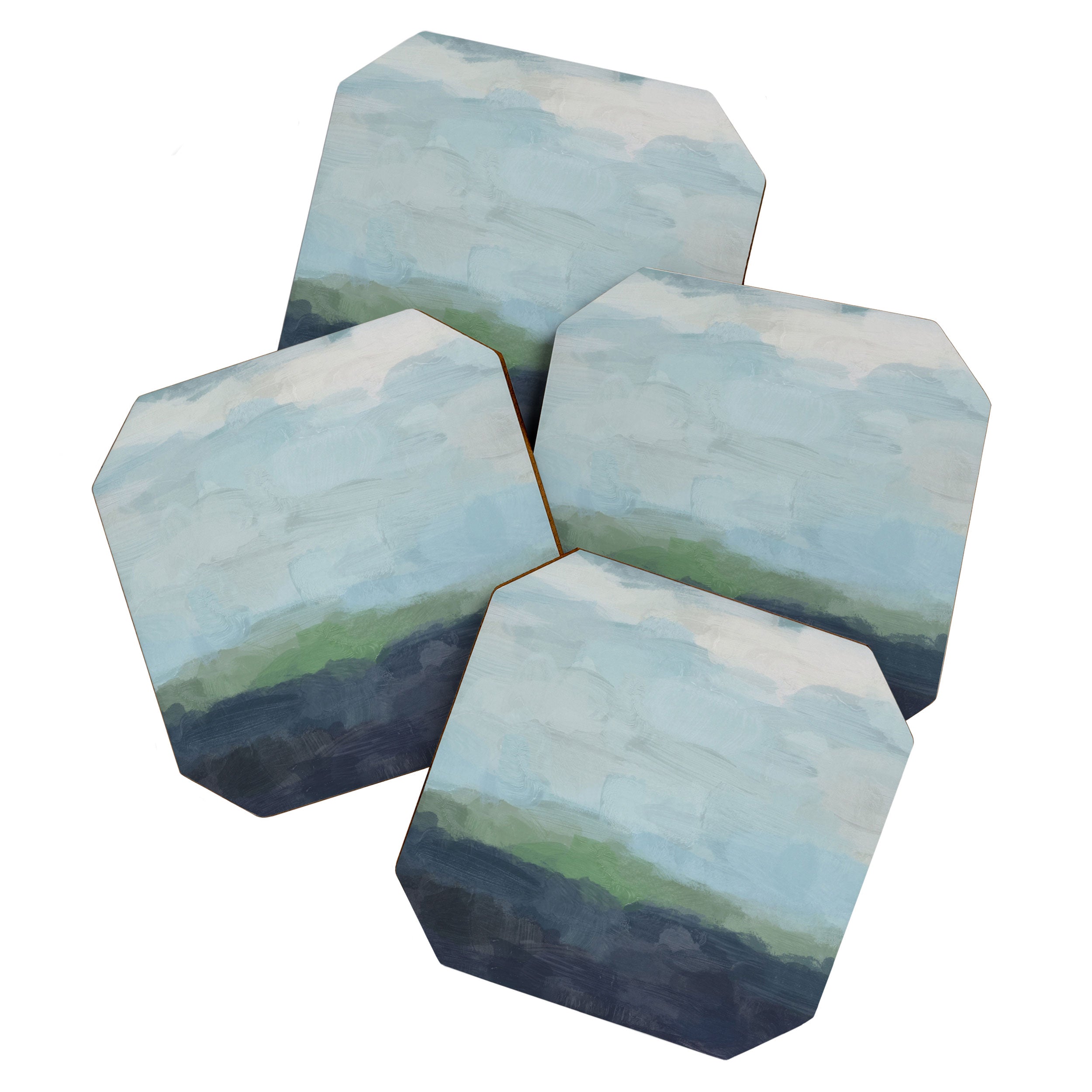 Sunday Afternoon - Navy Teal Aqua Sky Blue Green Abstract Art Painting Art Nature Horizon Modern Coaster Gallery Image 1