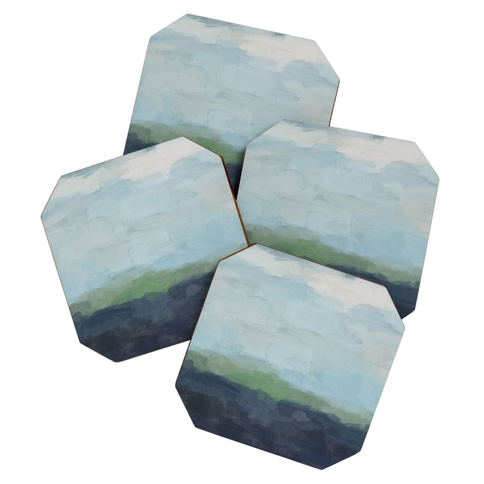 Sunday Afternoon - Navy Teal Aqua Sky Blue Green Abstract Art Painting Art Nature Horizon Modern Coaster Gallery Image 1