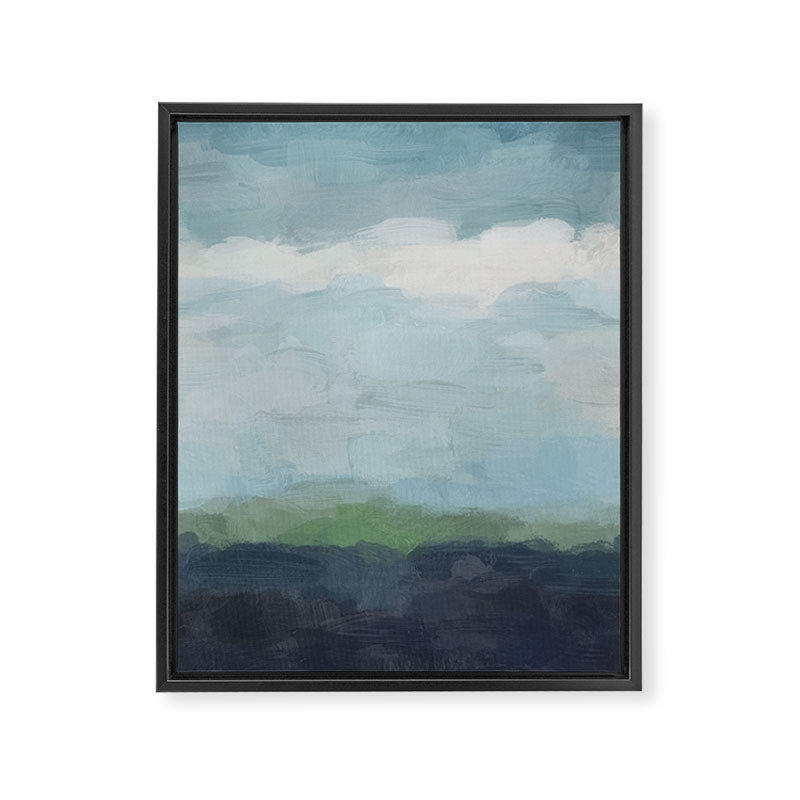 Sunday Afternoon - Navy Teal Aqua Sky Blue Green Abstract Art Painting Art Nature Horizon Modern Framed Canvas Print Gallery Image 6