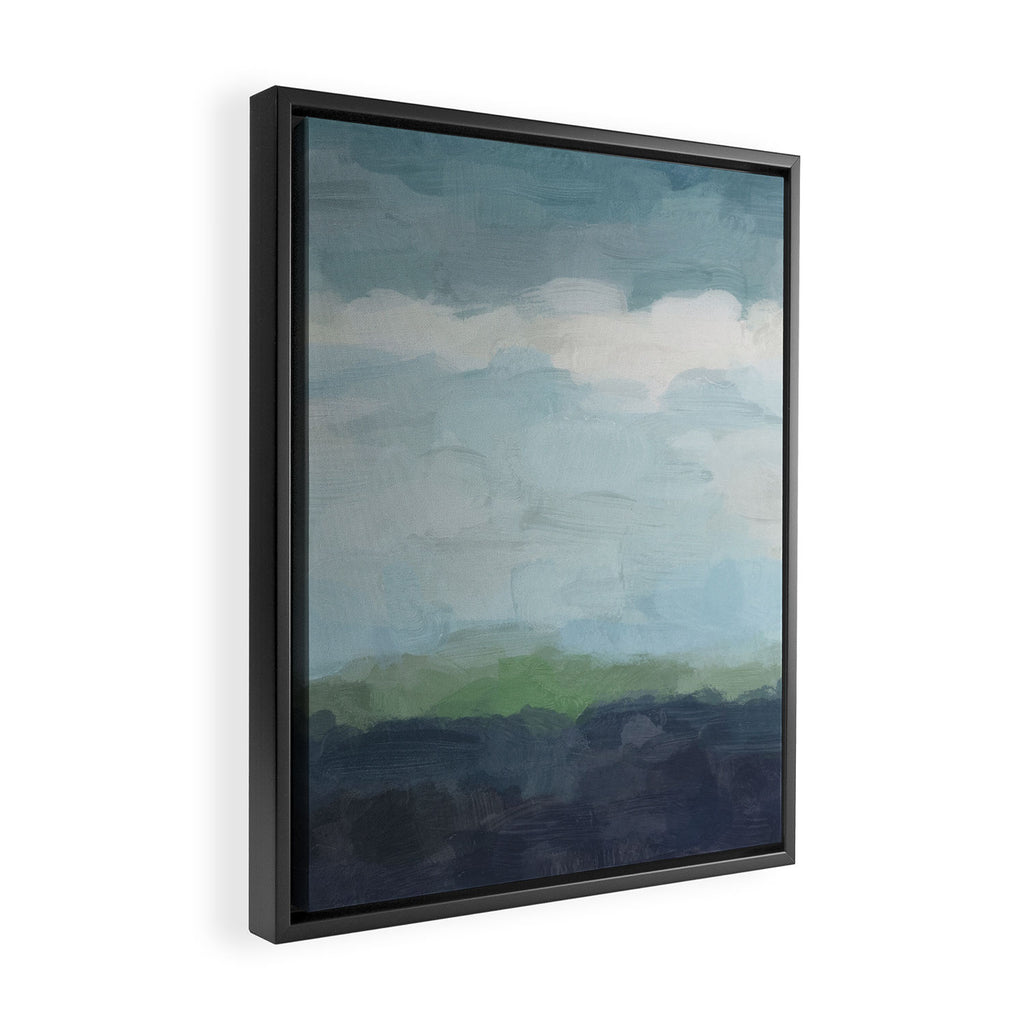 Sunday Afternoon - Navy Teal Aqua Sky Blue Green Abstract Art Painting Art Nature Horizon Modern Framed Canvas Print Gallery Image 2