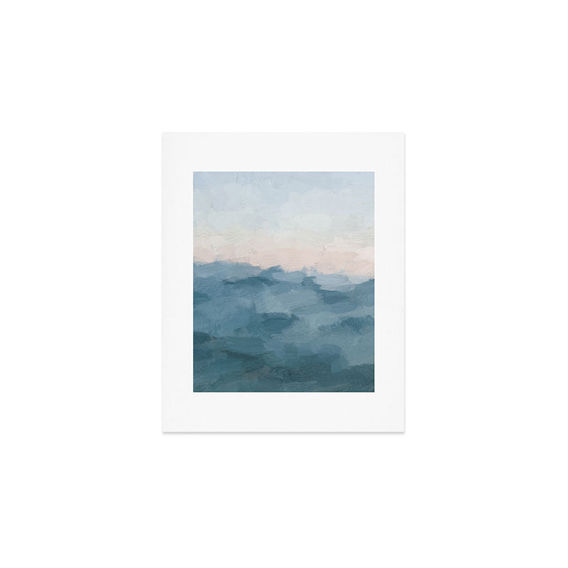 Sunrise Waves - Ocean Blue Soft Pink Peach Nautical Sea Sailing Abstract Nature Painting Art Print  Art Print Gallery Image 1