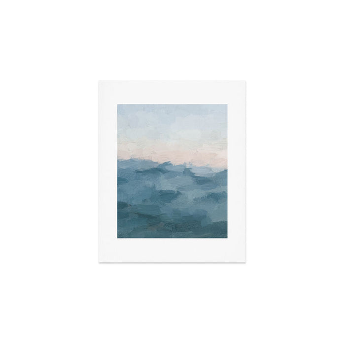 Sunrise Waves - Ocean Blue Soft Pink Peach Nautical Sea Sailing Abstract Nature Painting Art Print  Art Print Gallery Image 1
