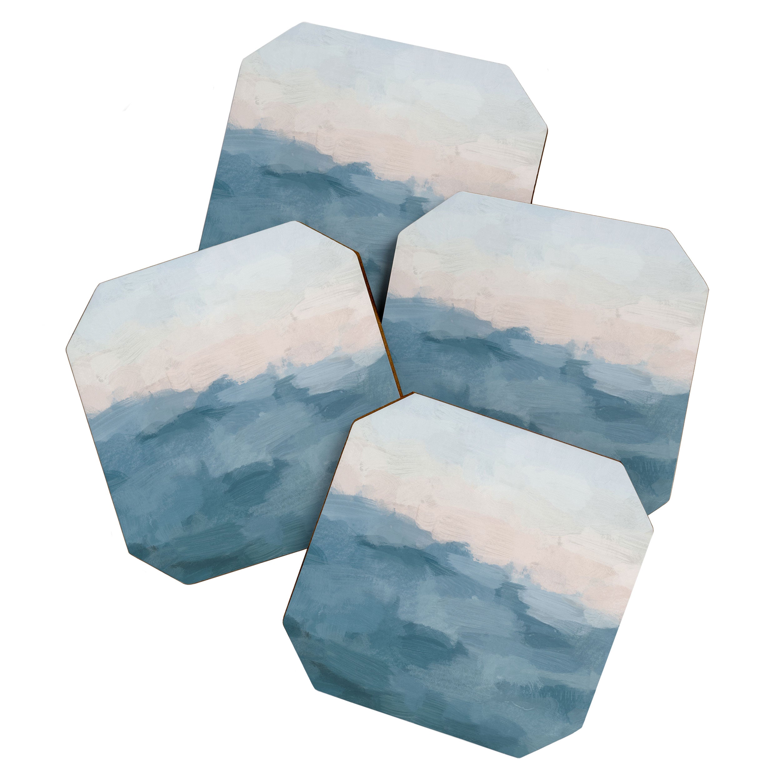 Sunrise Waves - Ocean Blue Soft Pink Peach Nautical Sea Sailing Abstract Nature Painting Art Print  Coaster Gallery Image 1