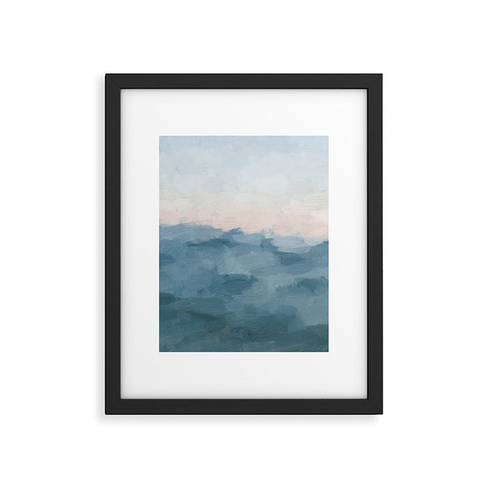 Sunrise Waves - Ocean Blue Soft Pink Peach Nautical Sea Sailing Abstract Nature Painting Art Print  Framed Art Print Gallery Image 1