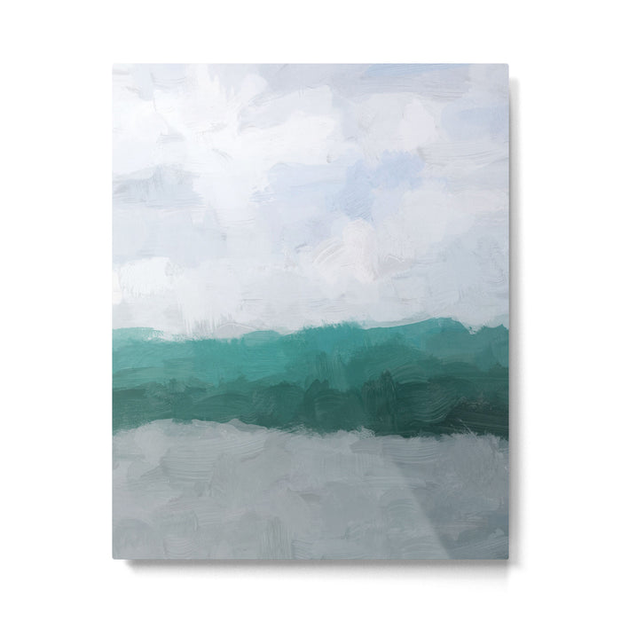 Surfs Up - Aqua Teal Turquoise Sky Blue White Gray Abstract Painting Art Water Ocean Waves Metal Print Gallery Image 1