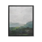 Temple of Flora - Dark Green Seafoam Teal Valley Horizon Gray Cloudy Skies Abstract Nature Painting Framed Canvas Print Gallery Image 6