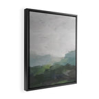 Temple of Flora - Dark Green Seafoam Teal Valley Horizon Gray Cloudy Skies Abstract Nature Painting Framed Canvas Print Gallery Image 2