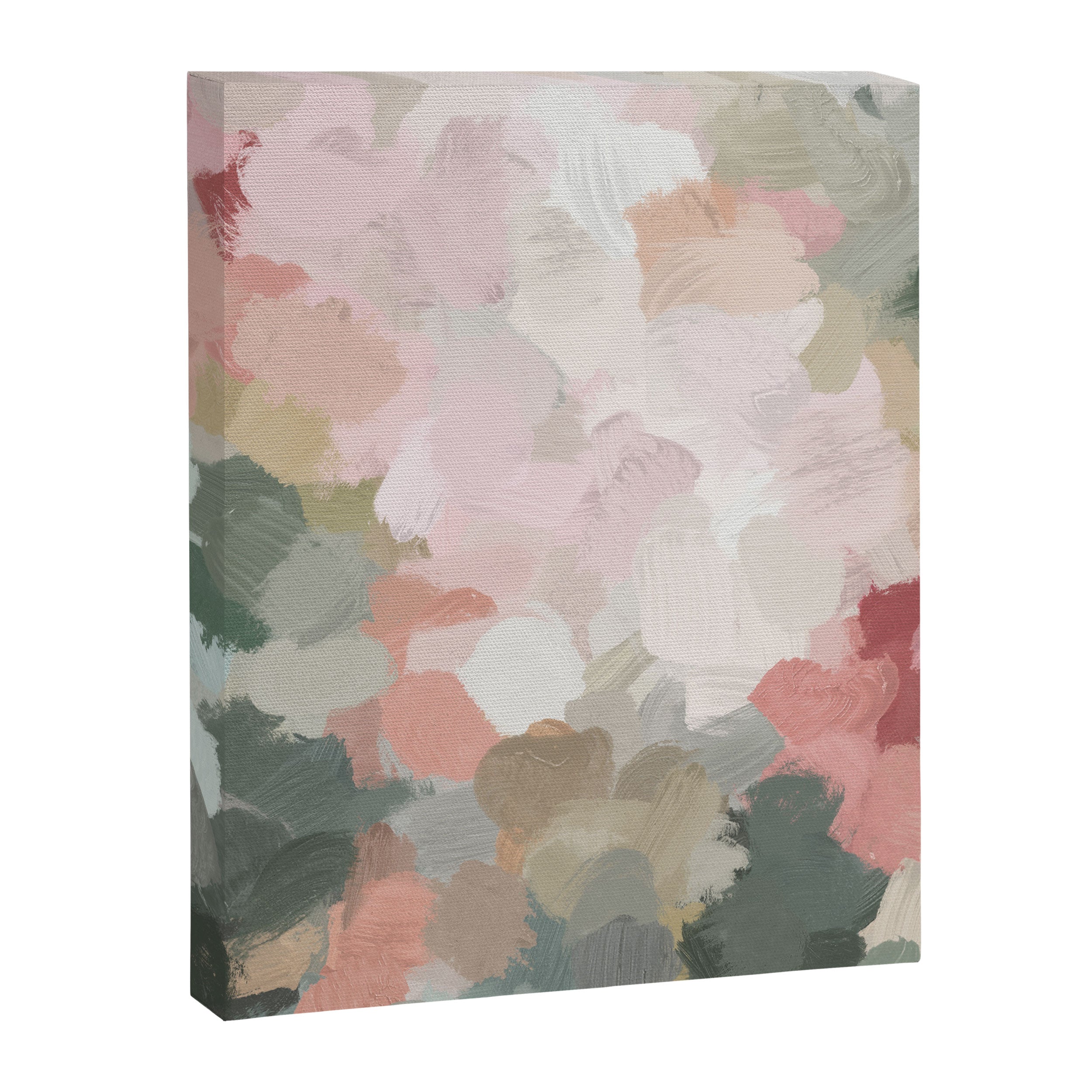 Time to Bloom - Forest Green Fuchsia Blush Pink Abstract Flower Spring Painting Art Canvas Print Gallery Image 6