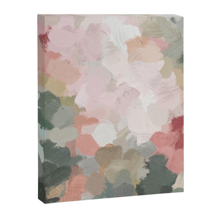 Time to Bloom - Forest Green Fuchsia Blush Pink Abstract Flower Spring Painting Art Canvas Print Gallery Image 1