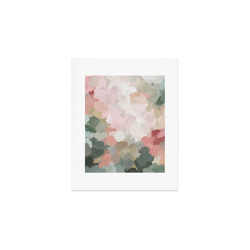 Time to Bloom - Forest Green Fuchsia Blush Pink Abstract Flower Spring Painting Art Art Print Gallery Image 1