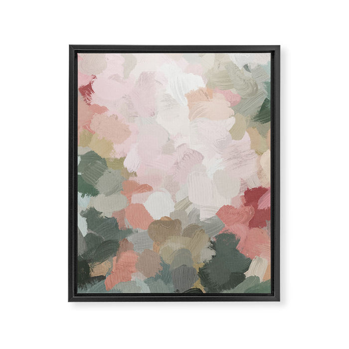 Time to Bloom - Forest Green Fuchsia Blush Pink Abstract Flower Spring Painting Art Framed Canvas Print Gallery Image 1