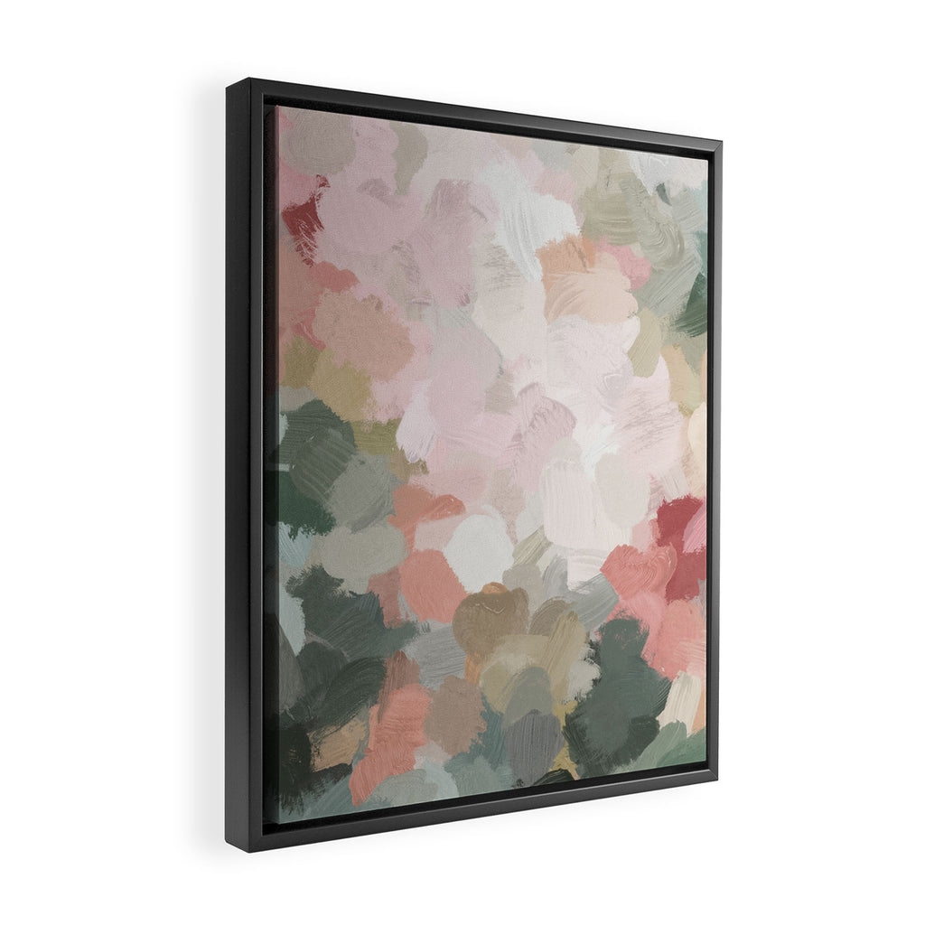 Time to Bloom - Forest Green Fuchsia Blush Pink Abstract Flower Spring Painting Art Framed Canvas Print Gallery Image 2