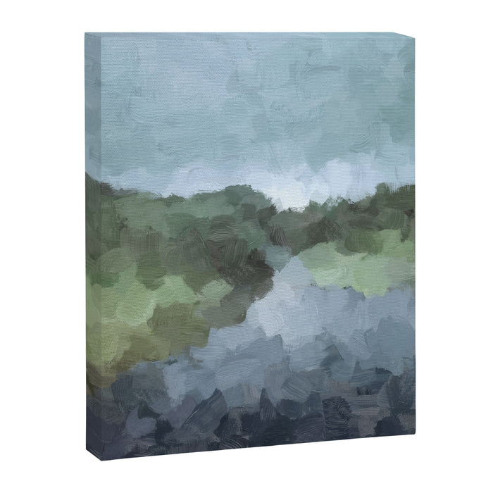 Trail at Dusk - Seafoam Skies Forest Green Navy Indigo River Abstract Nature Painting Art Print Canvas Print Gallery Image 1