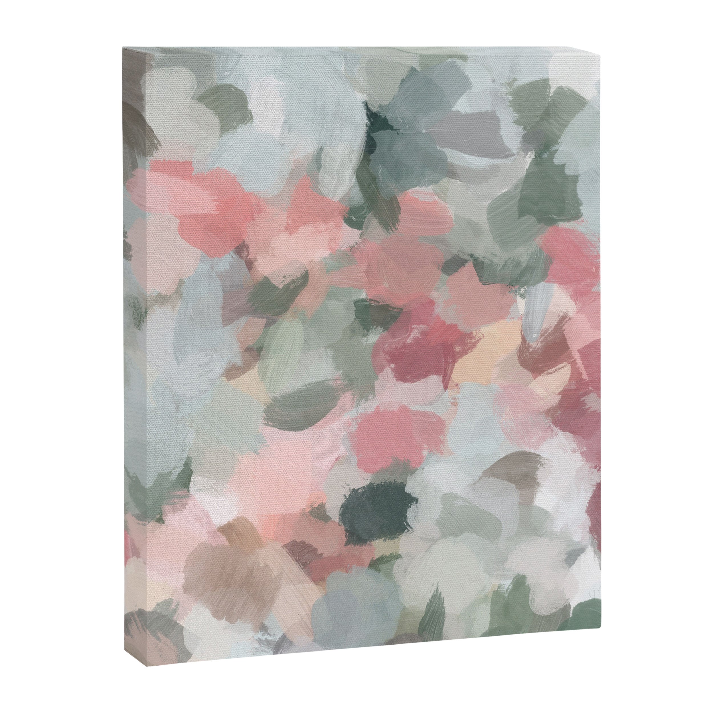 Tropical Winds - Blue Sage Green Coral Pink Flowers in the Abstract Nature Painting Art Print Canvas Print Gallery Image 6