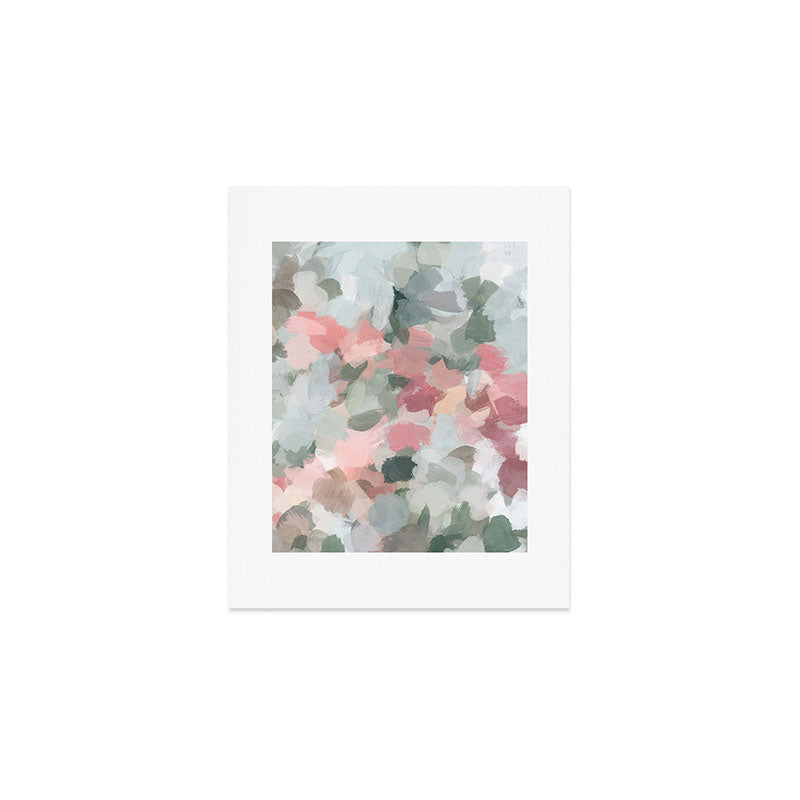 Tropical Winds - Blue Sage Green Coral Pink Flowers in the Abstract Nature Painting Art Print Art Print Gallery Image 1