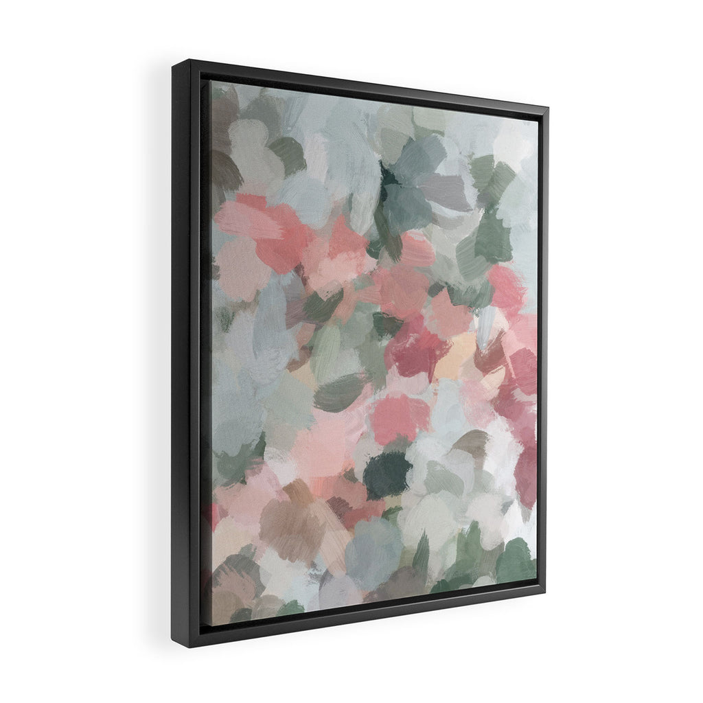 Tropical Winds - Blue Sage Green Coral Pink Flowers in the Abstract Nature Painting Art Print Framed Canvas Print Gallery Image 2