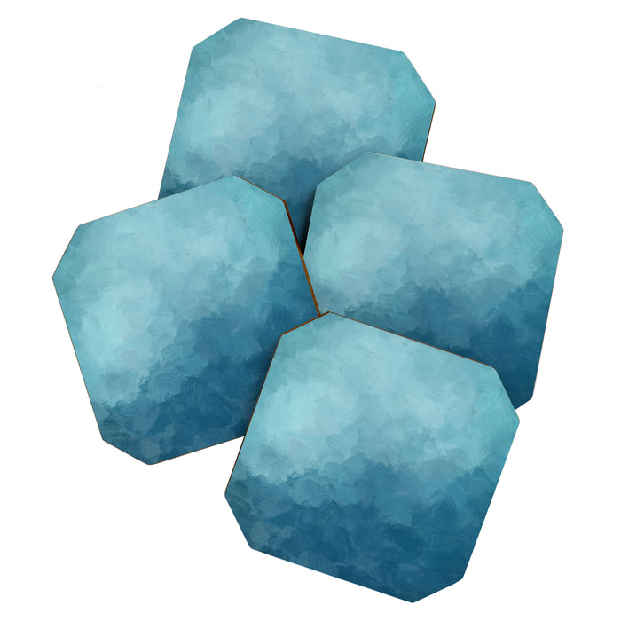 Underwater Bliss - Aqua Blue Turquoise Navy Sea Deep Ocean Minimal Abstract Nature Painting Art Coaster Gallery Image 1