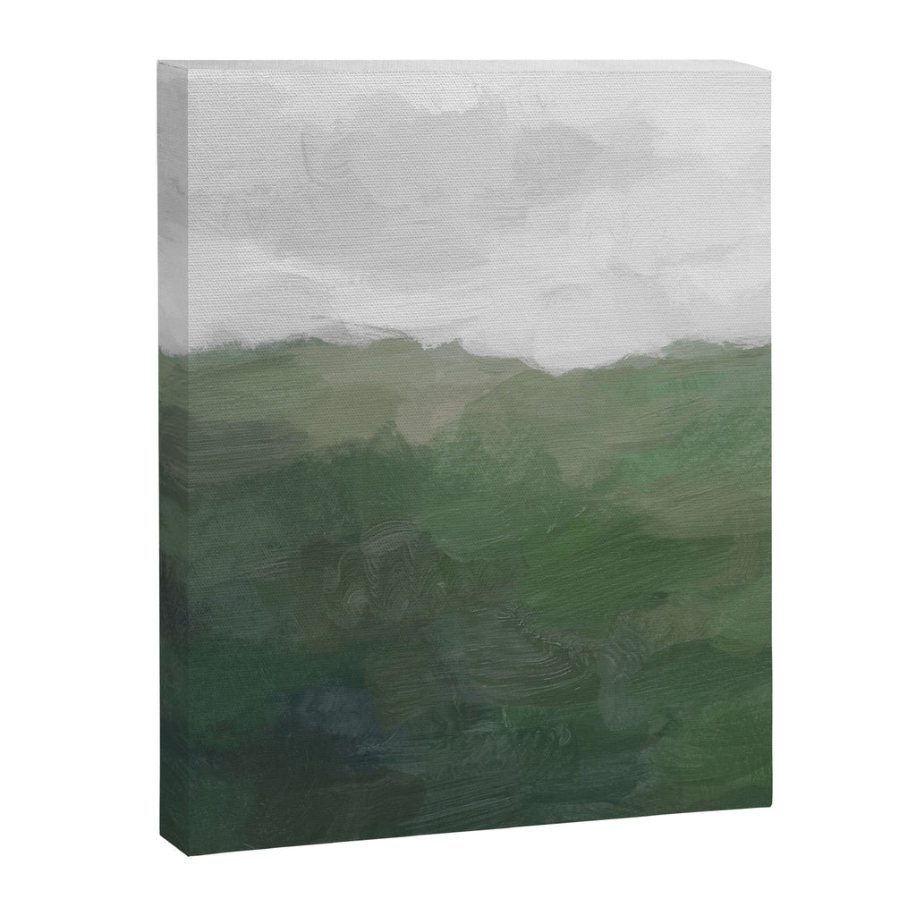 Valleys Beyond - Green Grass Hills Nature Pasture Gray Sky Clouds Abstract Nature Farmhouse Painting Canvas Print Gallery Image 6