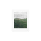 Valleys Beyond - Green Grass Hills Nature Pasture Gray Sky Clouds Abstract Nature Farmhouse Painting Art Print Gallery Image 1