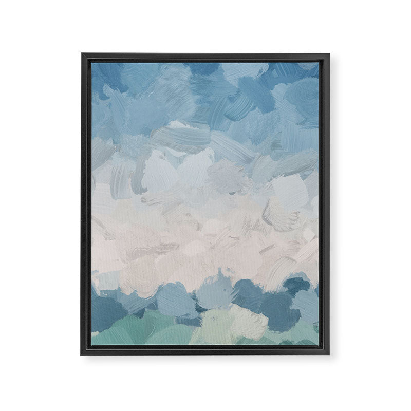 Waves on the Horizon - Mint Blue Aqua Sky Ocean Abstract Art Painting Clouds Water Waves Framed Canvas Print Gallery Image 6