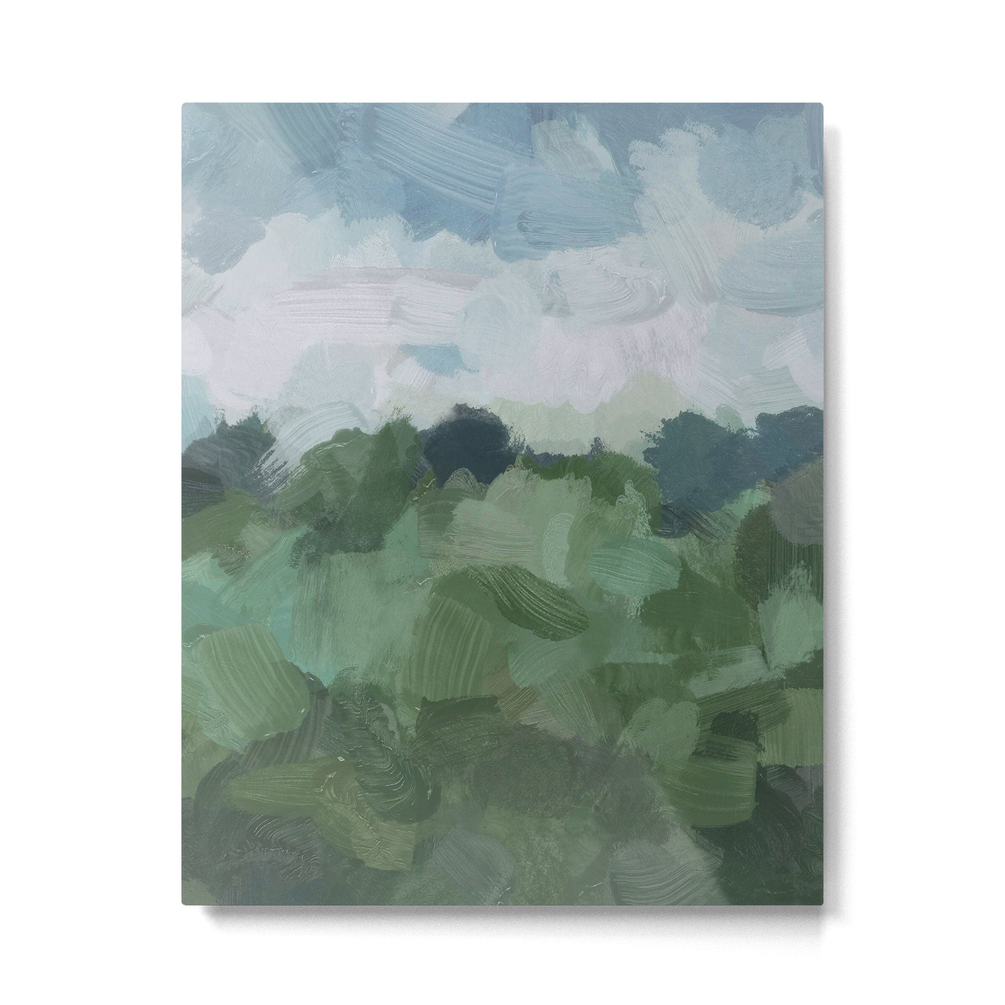 Windy Day on the Farm - Sky Blue and Sage Green Abstract Painting, Modern Rural Country Rustic Metal Print Gallery Image 4
