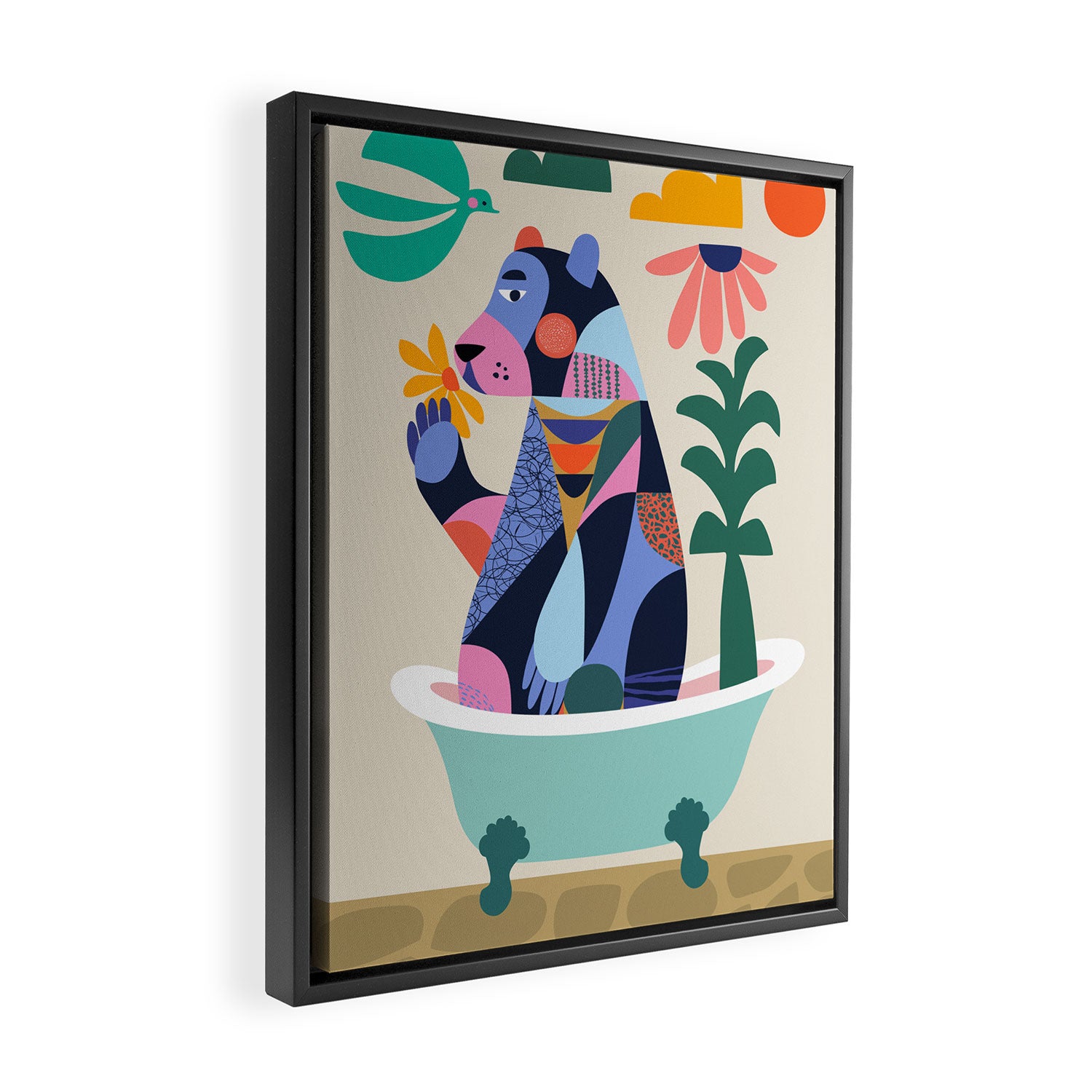 Bear in the bathtub Framed Canvas Print Gallery Image 2