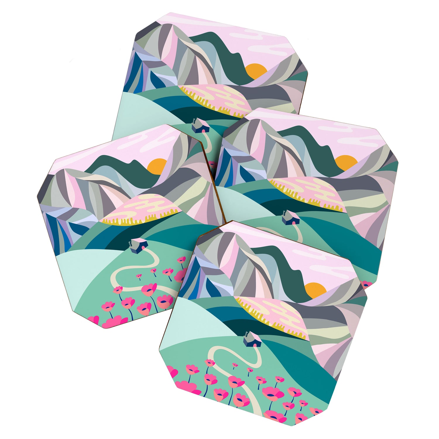 Landscape mountains 001 (Pink version) Coaster Gallery Image 1