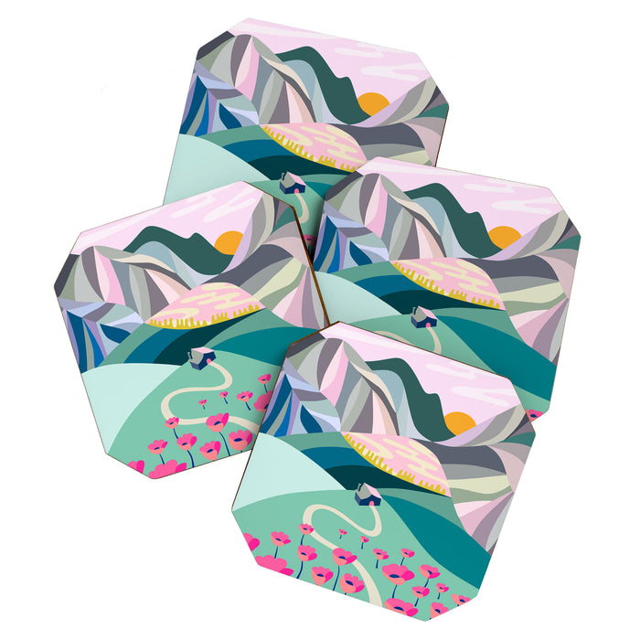 Landscape mountains 001 (Pink version) Coaster Gallery Image 1