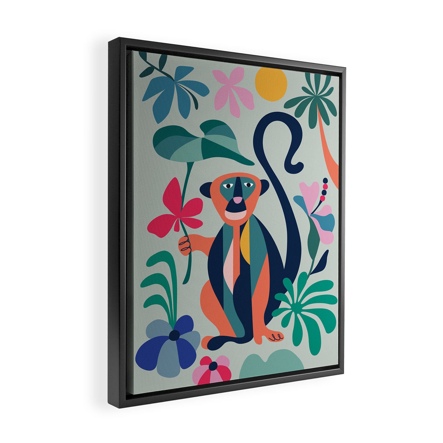 Mid Century Modern Monkey Framed Canvas Print Gallery Image 2