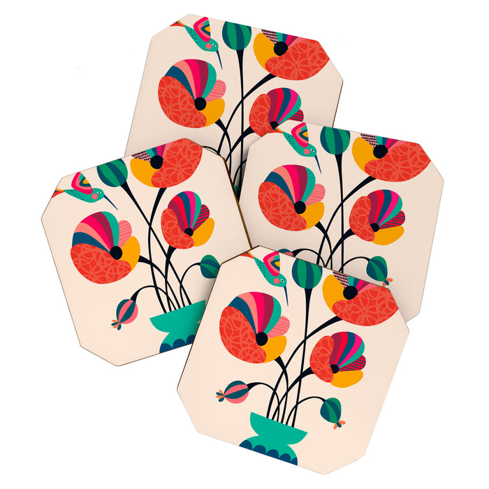 Poppies & Hummingbird Coaster Gallery Image 1