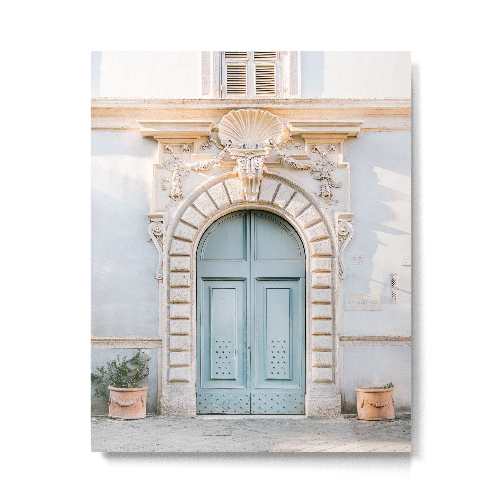 Baby blue Trastevere Rome front door | Italy pastel travel photography | Front door collection Metal Print Gallery Image 4