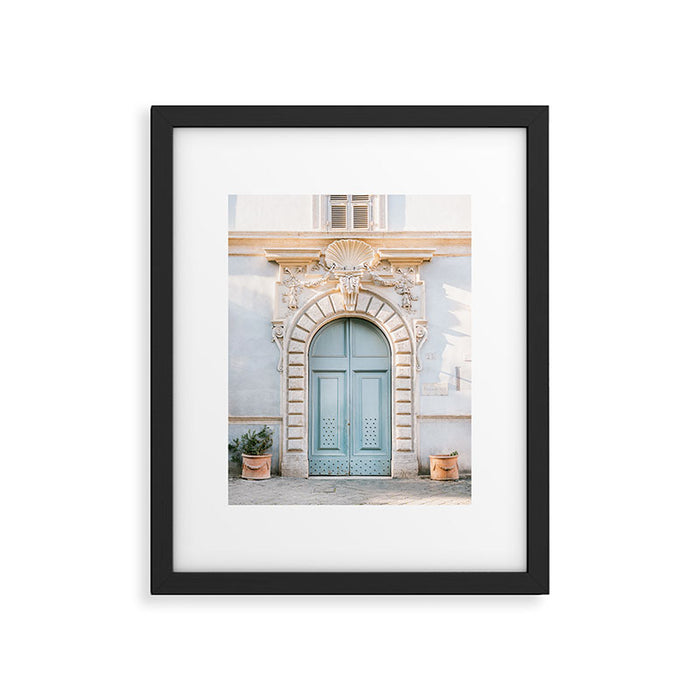 Baby blue Trastevere Rome front door | Italy pastel travel photography | Front door collection Framed Art Print Gallery Image 1