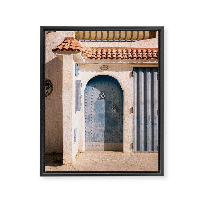 Blue door of Tamraght | Morocco coastal travel photography Framed Canvas Print Gallery Image 3